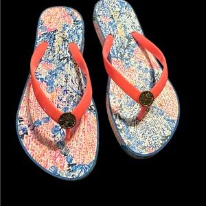Lilly Pulitzer Vibrant Coral and Blue Sandals